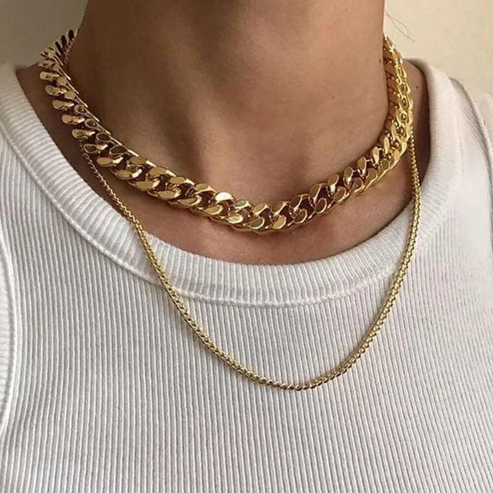 Gold/18K 12mm width Plated Miami Cuban Chain Necklace | Stainless Steel Men